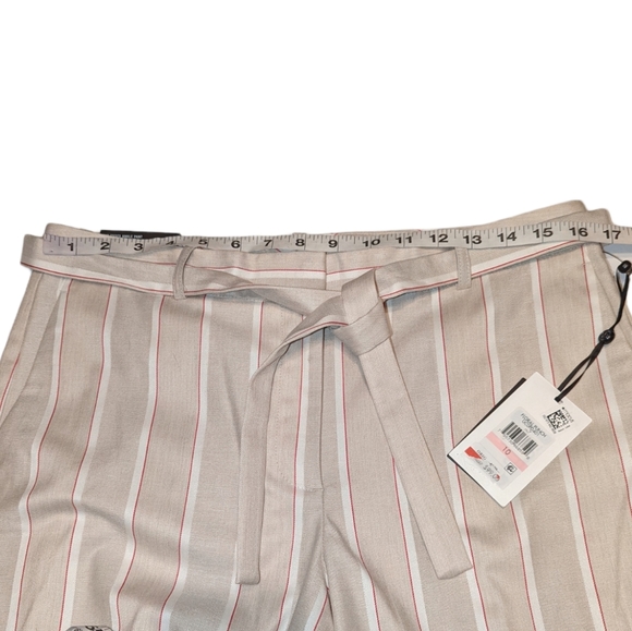 NWT DKNY Essex Ankle Pin Striped Belted High Rise Linen Stretch Business Pants - Picture 13 of 16